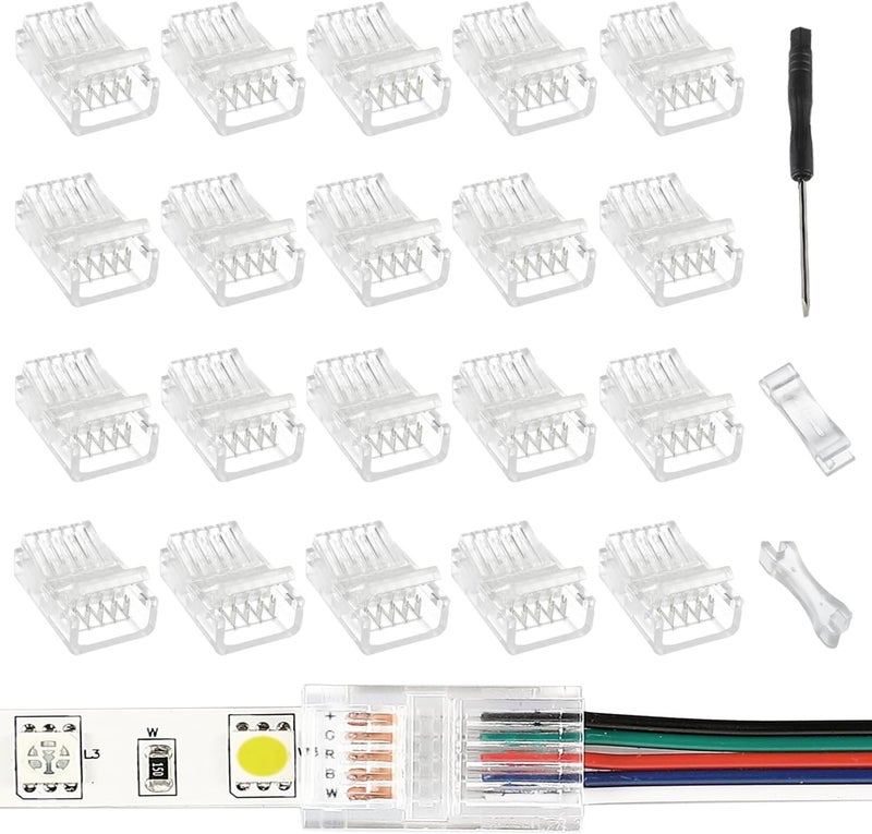 EPLZON 5 Pin 12 mm LED Strip Connector LED Light Connector Strip to Wire Quick Connector RGB Lights Adapter Clear Unwired Gapless Track Lighting Connector for 5050 LED RGB Strip Light(20pcs) - Image 1